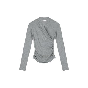 
Oneup wrap pleated elastic waist V-neck long-sleeved T-shirt women's spring American fitness yoga wear sports top