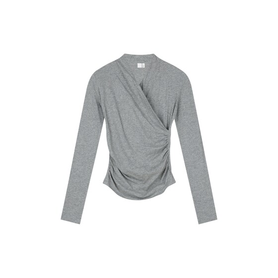 
Oneup wrap pleated elastic waist V-neck long-sleeved T-shirt women's spring American fitness yoga wear sports top