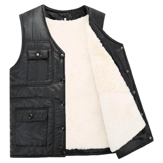 Fur -in -one vest men's wool vests in the elderly in winter cotton cotton shoulder warm sheepskin leather horses fur
