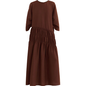 
Relaxing and elegant dress, one-piece dress with wraparound design for women, retro Maillard color commuting style three-quarter sleeve long dress