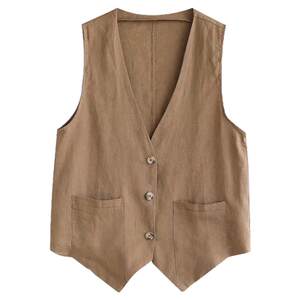 
Retro Fashionable and fashionable literary solid color single-breasted horse clip loose and versatile sleeveless vest vest jacket for women