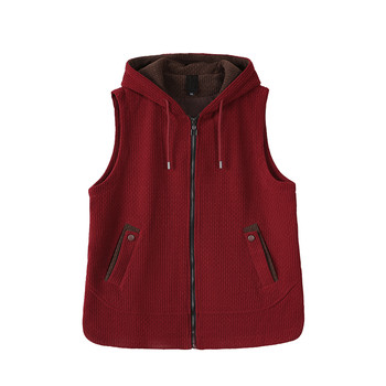 
Mother's spring and autumn thin corduroy hooded jacket vest middle-aged and elderly women's large size loose zipper top vest