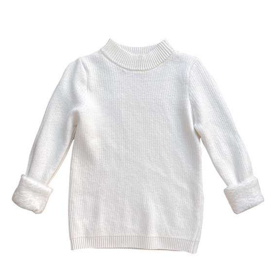 
Children's sweater all-in-one velvet thickening 2026 winter new style girls versatile bottoming shirt boys solid color sweater plus velvet