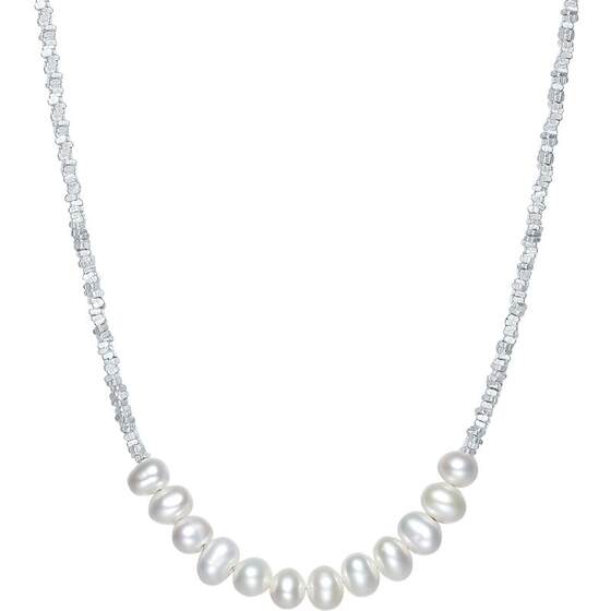 
Zhou Sai Fu Broken Silver Children Necklace for Women Tamsui Pearl S925 Silver Elegant Holiday Gift for Girlfriend