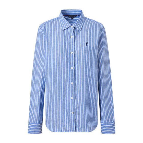 
POLOWALK women's shirt 2026 spring new linen blended striped lapel casual commuting long-sleeved shirt