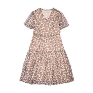 
HONRN/Red People Casual V-neck Print Short Sleeve Slim A-line Dress Mid-Long Dress Women's Summer HI22OL692