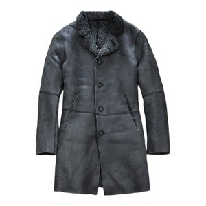 
Men's new fur integrated imported lamb wool mid-length washed and distressed gray slim fit waist slimming leather jacket