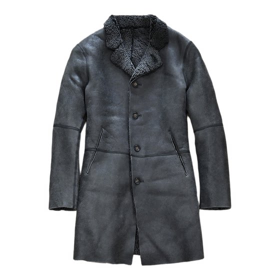 
Men's new fur integrated imported lamb wool mid-length washed and distressed gray slim fit waist slimming leather jacket