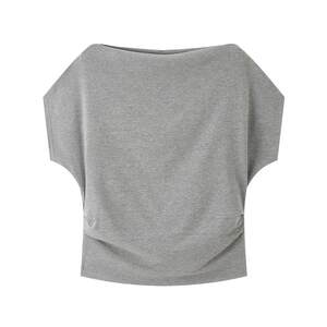 
Sanfu one-shoulder short-sleeved 2026 new summer temperament solid color swing collar waist T-shirt tops women's 517882
