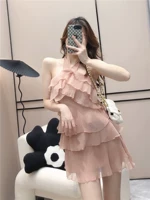 Шифоновое летнее платье, мини-юбка, в корейском стиле, с открытой спиной, подходит для подростков