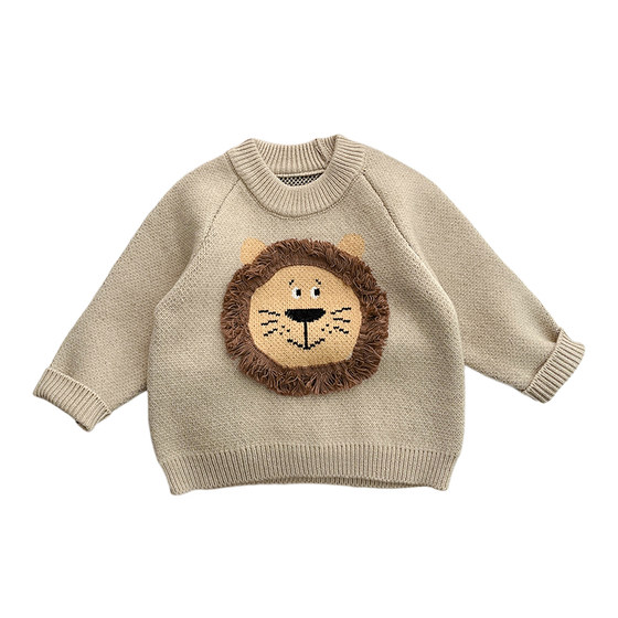 
Korean version of infant sweater autumn and winter baby girl little lion cartoon sweater warm top boy pullover clothes