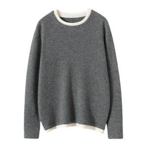 
Round neck 100% pure cashmere sweater for women's sweater for autumn and winter vacation two-piece color-blocking sweater gray loose base top