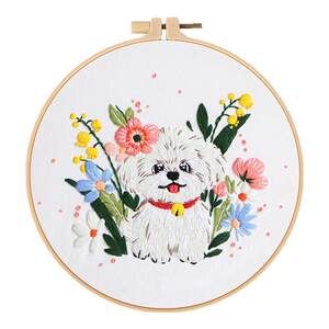 
DIY handmade embroidery material bag cute cartoon puppy and flower sewing embroidery beginner set video