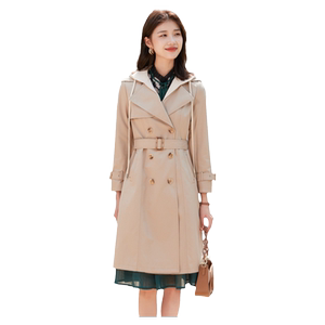 Jonita brand women's clothing 2025 spring and autumn new lace-up hooded mid-length suit collar double-breasted windbreaker jacket
