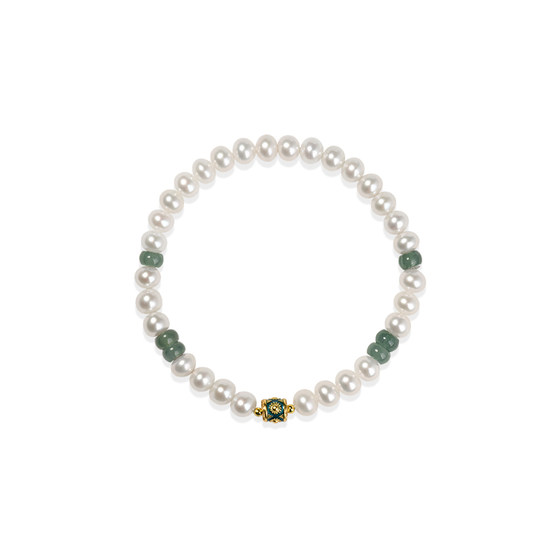 
Jingrun Pearl Qingling S925 freshwater pearl 5.0-6.0mm white nearly round transfer tube bead jadeite bracelet D