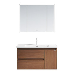 Faensa mid-century style bathroom hand wash basin ceramic integrated basin induction beauty smart mirror bathroom cabinet combination