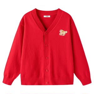 Balabala children's clothing children's sweaters for boys and girls 2026 new spring knitted cardigan red sweater New Year's clothing