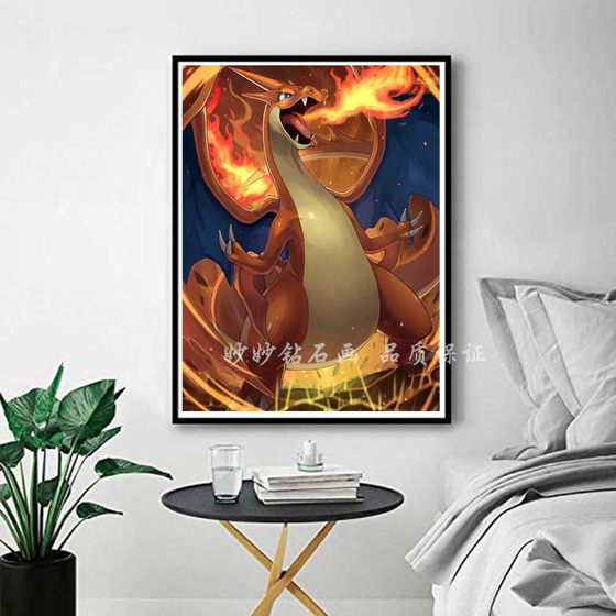 ສະຕິກເກີ Pokémon Charizard Diamond ໃໝ່ 2024 ການຕົບແຕ່ງຫ້ອງເດັກນ້ອຍ ແຕ້ມຮູບແຕ້ມດ້ວຍດິນຈີ່ ແລະຫີນທີ່ເຮັດດ້ວຍມືຂອງເດັກຊາຍ