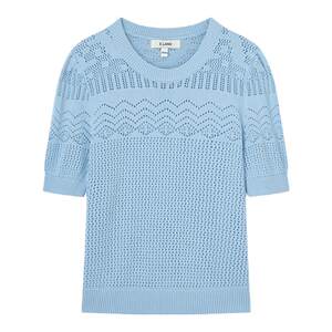 
[100% cotton]Eland Clothes Knitted T-shirt Women's Round Neck Pure Cotton Hollow Knitted Sweater Top Summer