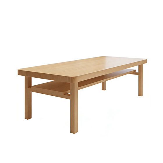 
Go to the living room solid wood desk double-layer partition writing table home study desk light walnut color large board long table