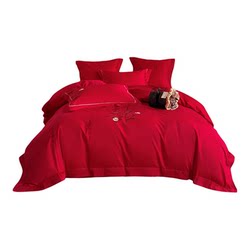 Big red happy character wedding four-piece set 100% cotton embroidered gold ingot peanut wedding quilt cover sheets bedding
