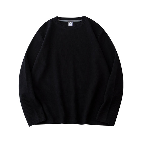 
Waffle long-sleeved T-shirt men's autumn and winter white men's short-sleeved loose sweatshirt men's inner layering shirt top summer