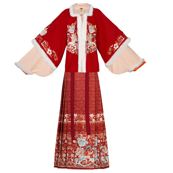 Original [Ruima Xiangnian] Ming Dynasty New Year Hanfu Women's Square Collar Embroidered Bijia Horse Face Skirt Winter Style Plush Suit