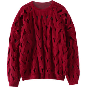 
Fashionable King Style! The same style of men and women, heavy heavy hand-woven hollow cashmere sweater 100 pure cashmere sweater round collar