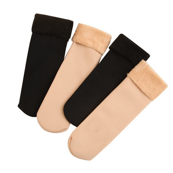 Add velvet socks Children in winter snow socks thick mid tube warm confinement long sock skin color light leg artifact men's short cotton socks