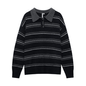 
Metersbonwe Sweater Women's 2026 Spring New Lazy Loose Soft Waxy Retro Striped Lapel Comfort Top