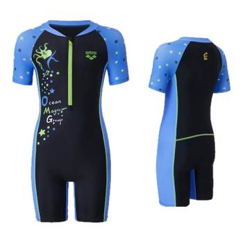 
arena 2025 new product for boys and girls sports and casual sun protection teenagers one-piece short-sleeved flat-angle swimsuit