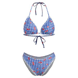 
CIDER Contrast Color Trimmed Printed Halter Neck Half Hip Bikini Swimsuit Women's 108309252