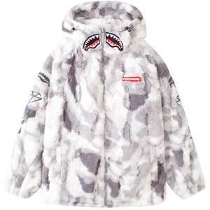 
SprayGround Shark Mouth Plush Cotton Clothes for Men and Women Autumn and Winter Warm Jackets Couples Thickened Hooded Cotton Clothes Trendy