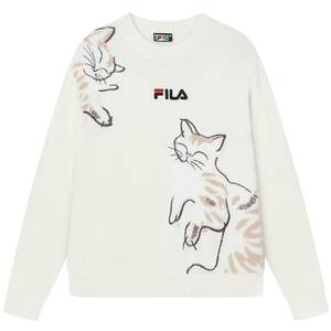 FILA Feile Official Women's Knitted Shirt 2023 Winter Fashion Casual Loose Pullover Cat Sweater