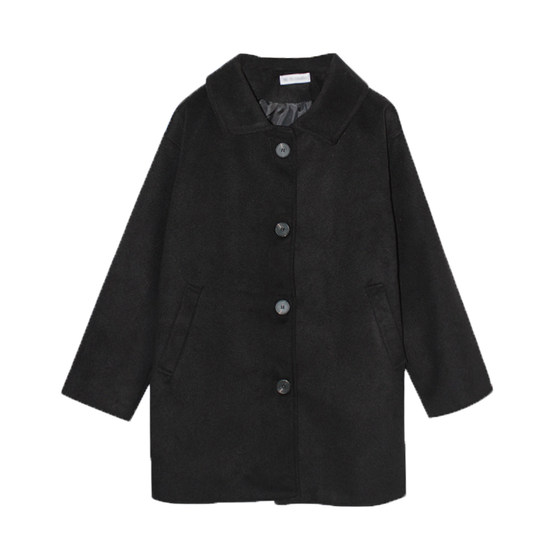 Woolen coat for women in winter, small stature, medium length suit with thickened collar and tie up to show slimness, coat with lantern sleeves and cotton windbreaker
