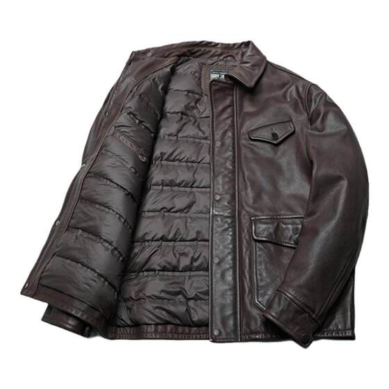 
MCS men's clothing originated from Marlboro's new motorcycle cowhide leather leather jacket American workwear warm leather down leather jacket