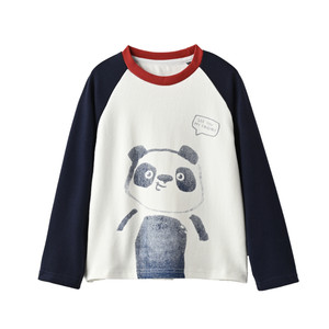 
Handsome children's raglan sleeve bear T-shirt boys and girls round neck long-sleeved cartoon bottoming shirt spring and autumn style