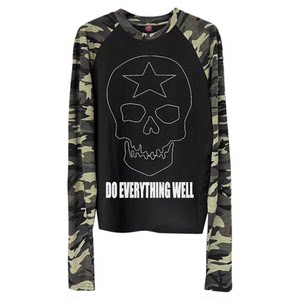
DETW 25AW*Original Niche Light Asia Millennium Skull Camouflage Ragslings Long Sleeve T-shirt Base Shirt Men and Women