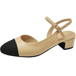 
Kangli genuine leather small fragrant style thick heel sandals for women 2026 spring and summer new versatile temperament Baotou color matching fashion sandals
