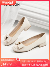 туфли 意尔康女鞋粗跟职业工作鞋妈妈单鞋蝴蝶结通勤小皮鞋女士一脚蹬 YEARCON