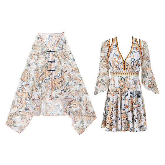 
Swimsuit Women's Large Size 200*0.5kg Hot Spring Dress Style 2025 New Chinese Style Conservative Belly Covering Slimming Swimsuit