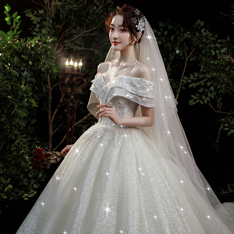 Summer starry sky for bride, french style, open shoulders