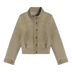 
Eryang Design [Jiayan] 100 Cotton Retro Washed Distressed Denim Jacket Women's Stand Collar Right Shoulder Jacket Top