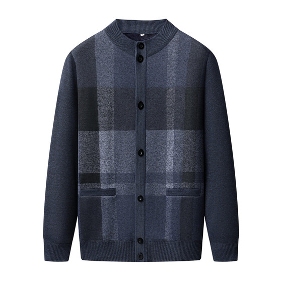 
Woodpecker men's autumn and winter velvet coat for the elderly warm knitted top grandpa middle-aged dad sweater cardigan