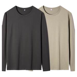 100%pure cotton spring and autumn men's long -sleeved T -shirt large -size autumn clothes round neck loose men's top solid color bottoming shirt
