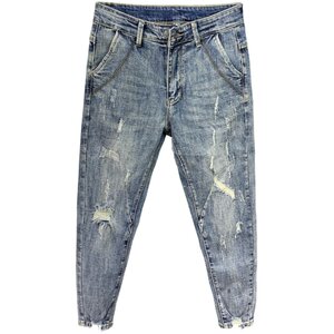 Polarized jeans Men's summer trendy slim feet beggar pants trendy brand Korean elastic casual thin nineteen pants