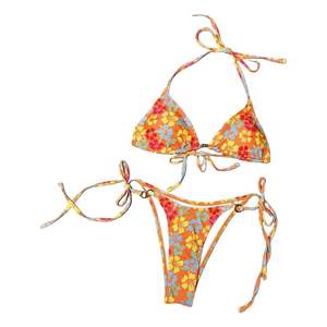 Amber outer single women's fresh floral split swimsuit pure desire vacation bikini set hot spring with breast pad
