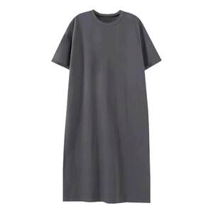 
2025 summer new style pure cotton short-sleeved long skirt loose large size over the knee t-shirt skirt casual mid-length dress for women