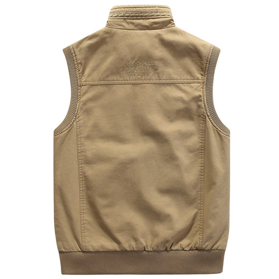 
Spring and Autumn Pure Cotton Vest Men's Dad Large Size Multi-Pocket Vest Thick Vest Outdoor Photography Fishing Vest Men