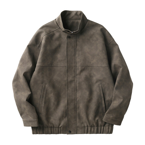 
American cycling motorcycle PU leather jacket men's spring and autumn casual loose jacket men's new retro high-end leather